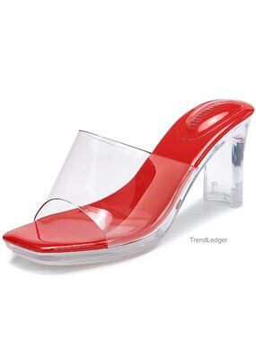 Clear Chunky Platform Heels Square Toe Transparent Strap Sandals